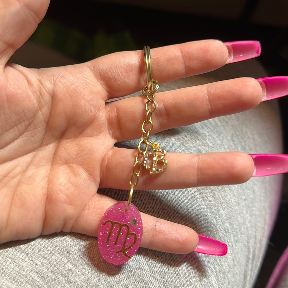 Virgo initial “B” charm keychain embellished with Swarovski crystals